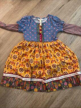 Matilda Jane Colorful Mixed-Print Girls Dress - Blue, Pink & Mustard